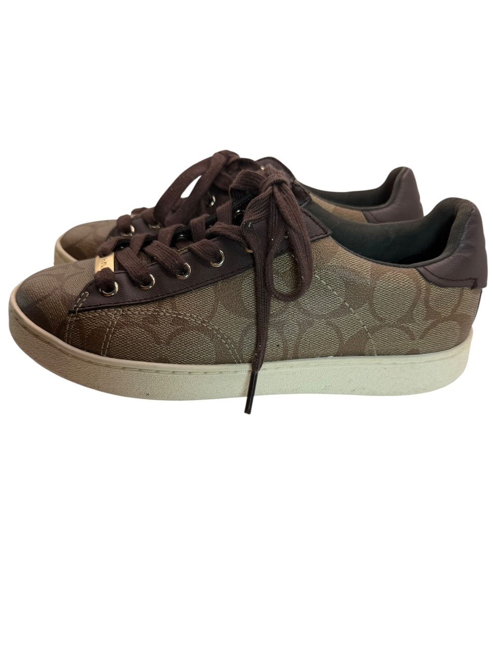 Coach C126 FG1888 Signature Canvas Sneakers Khaki Mahogany Women’s 5.5B